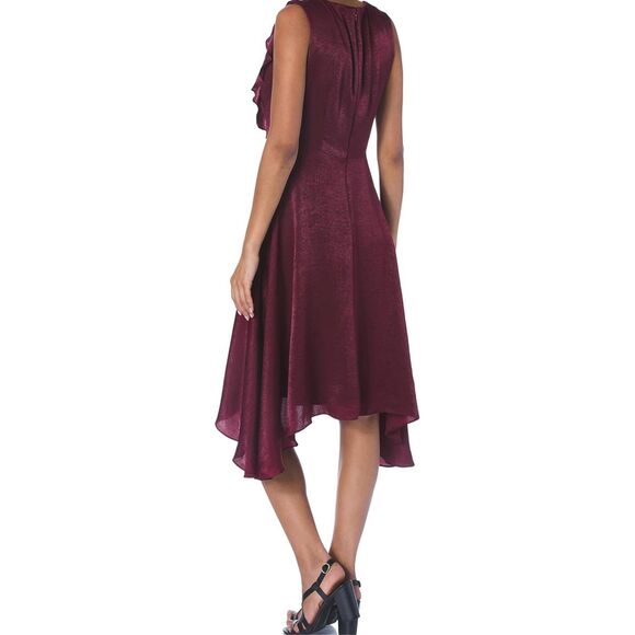 Kensie Midi Dress Womens Size 10 Burgundy V-Neck Sleeveless Hammered Satin - Picture 2 of 9